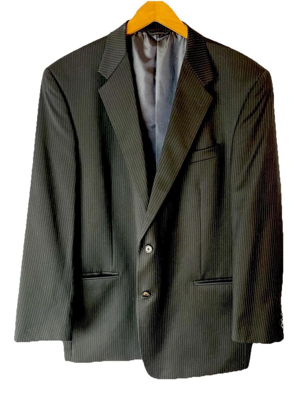 Men’s Pierre Cardin 100% Wool Black Pinstripe Suit Coat Size 46 R